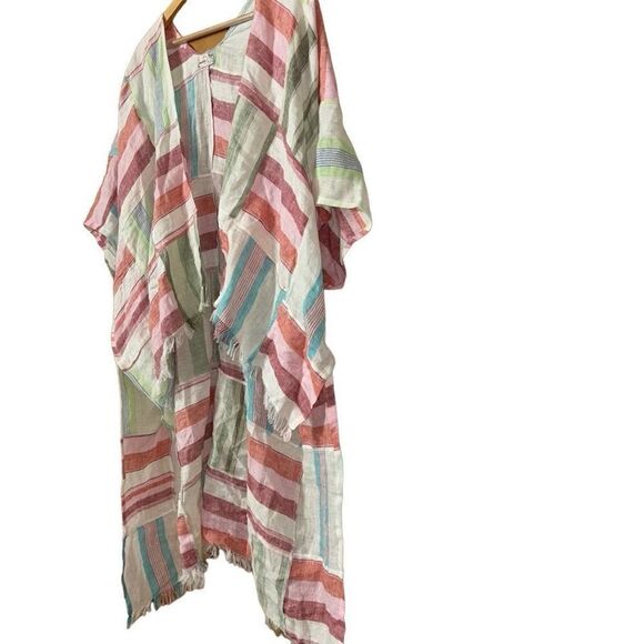 Free people sail away linen striped patchwork kimbo cardigan coverup OS new - Picture 5 of 13